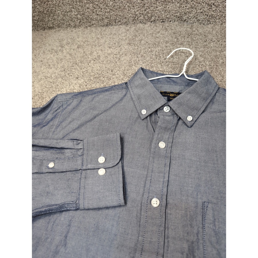 Club Room Mens Core Oxford Button Down Shirt Fresh Indigo Blue Large  NEW